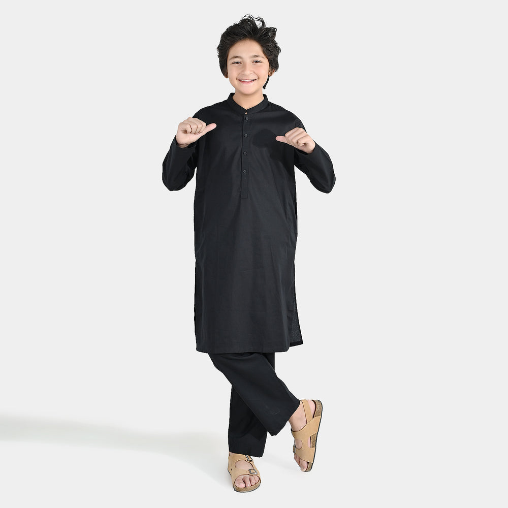 Boys Cotton Poplin Kurta Pajama - Black