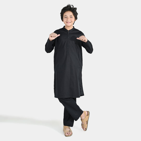 Boys Cotton Poplin Kurta Pajama - Black
