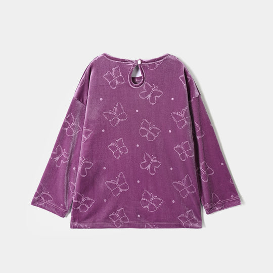 Girls Velvet SweatShirt Purple Tear Drop