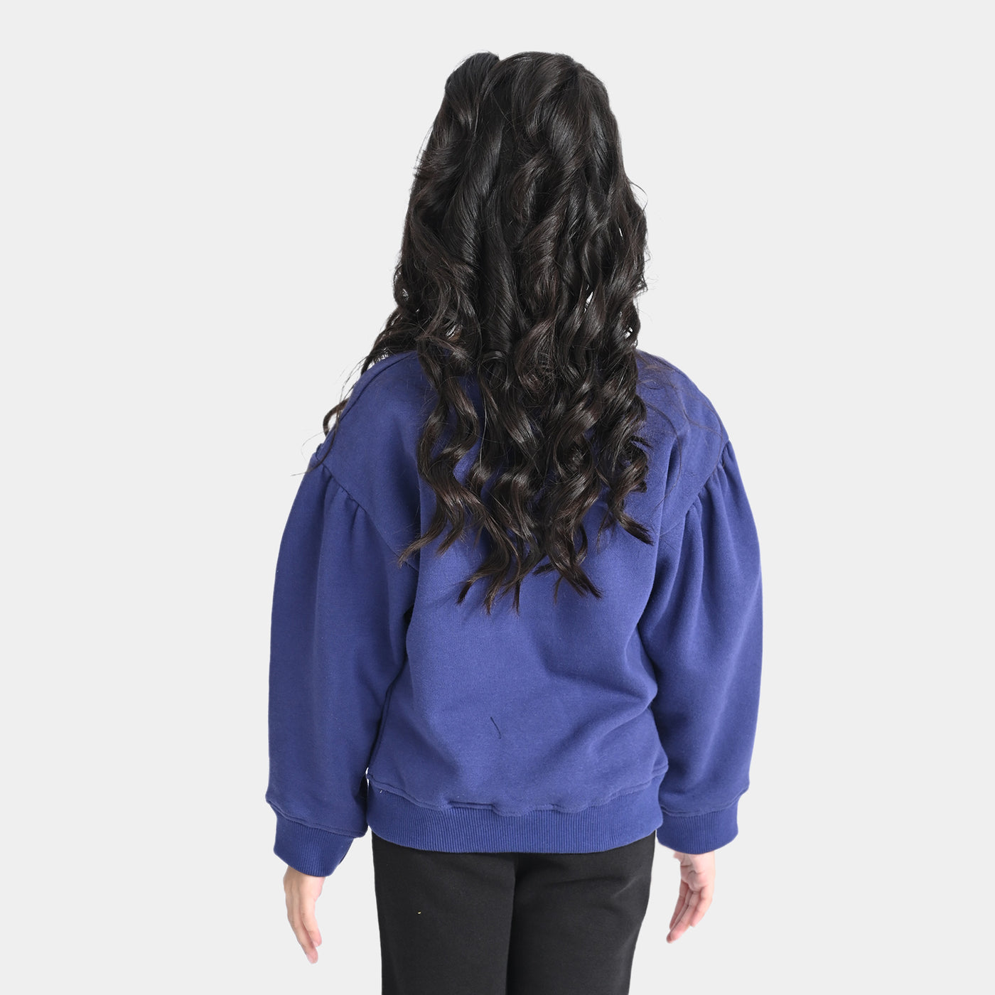 Girls Fleece Sweatshirt Fancy Bow-Navy Blue