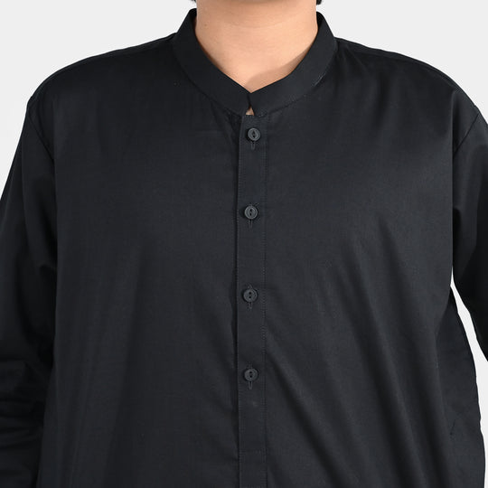 Boys Cotton Poplin Kurta Pajama - Black