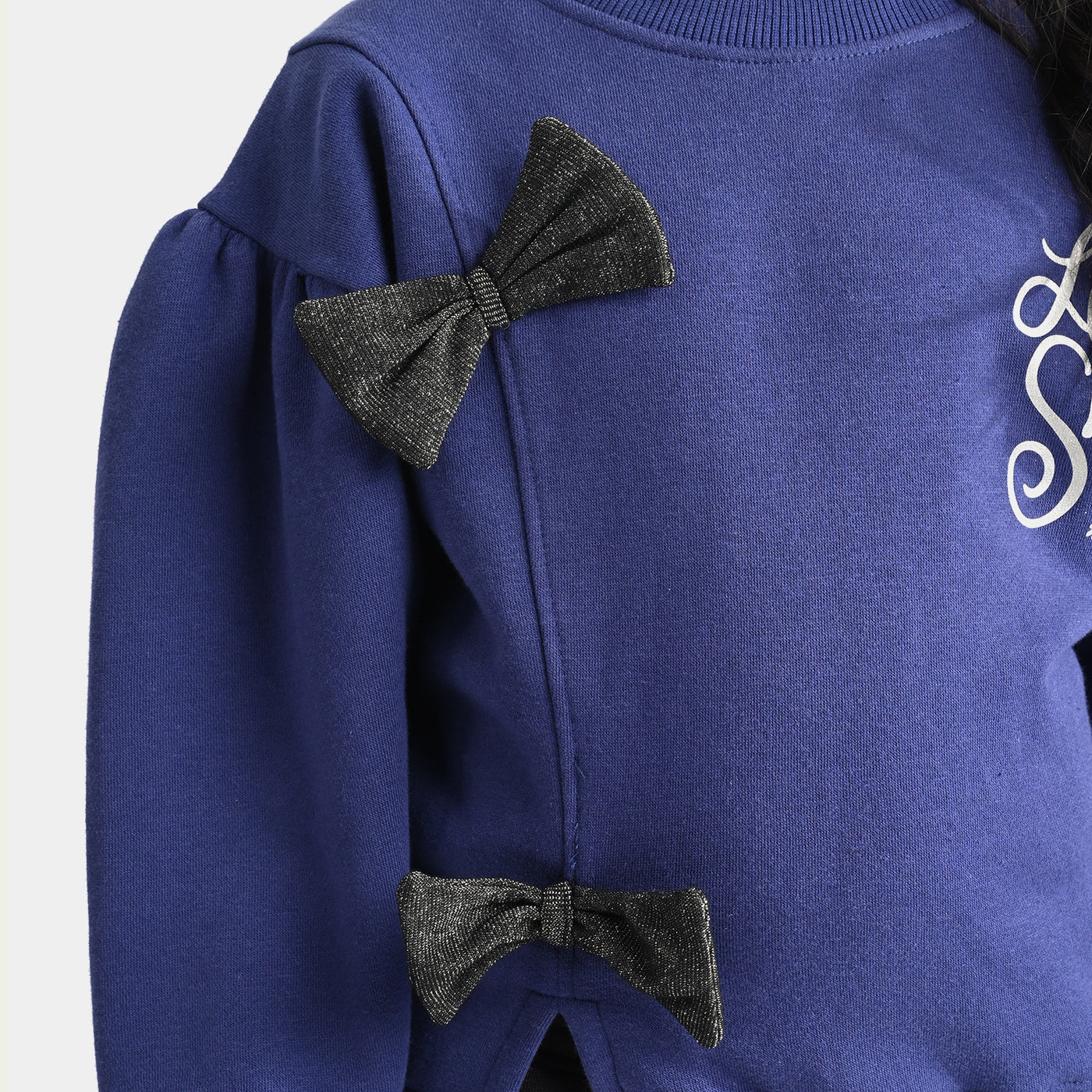 Girls Fleece Sweatshirt Fancy Bow-Navy Blue