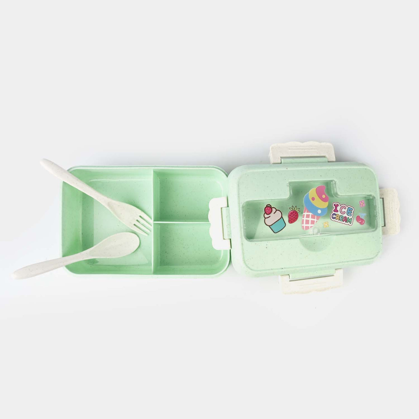 PLASTIC LUNCH BOX WITH SPOON, FORK