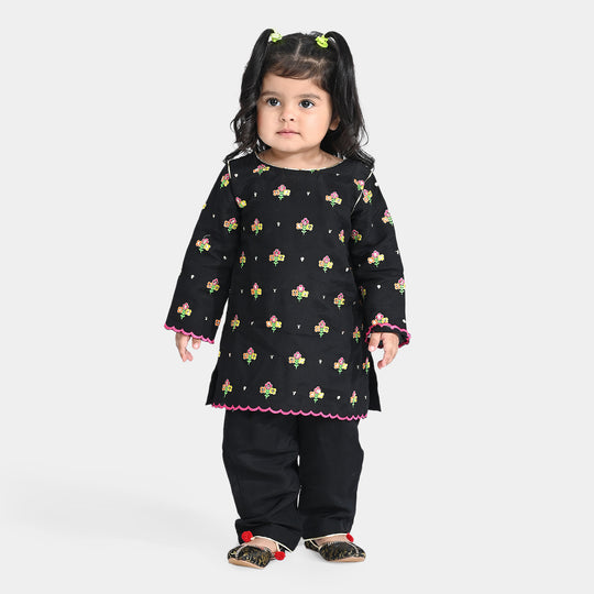 Infant Girls Raw Silk 2 PC Suit Rang-BLACK