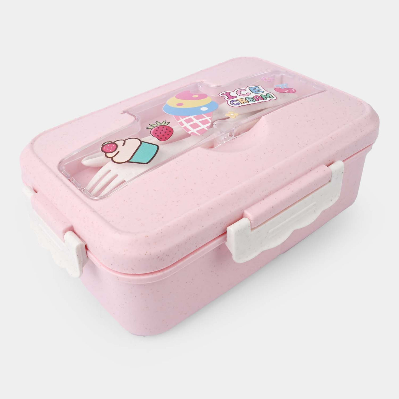 PLASTIC LUNCH BOX WITH SPOON, FORK