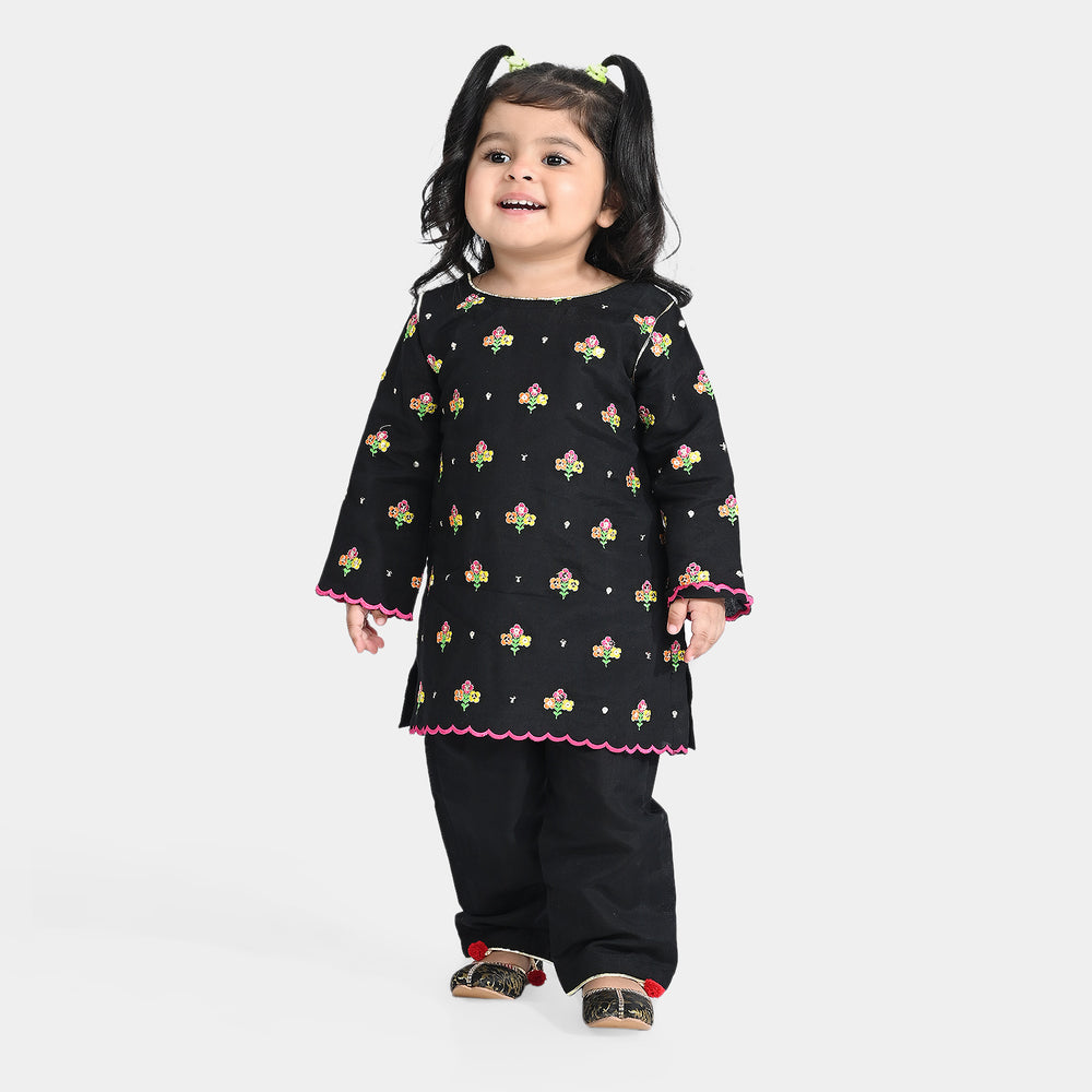 Infant Girls Raw Silk 2 PC Suit Rang-BLACK