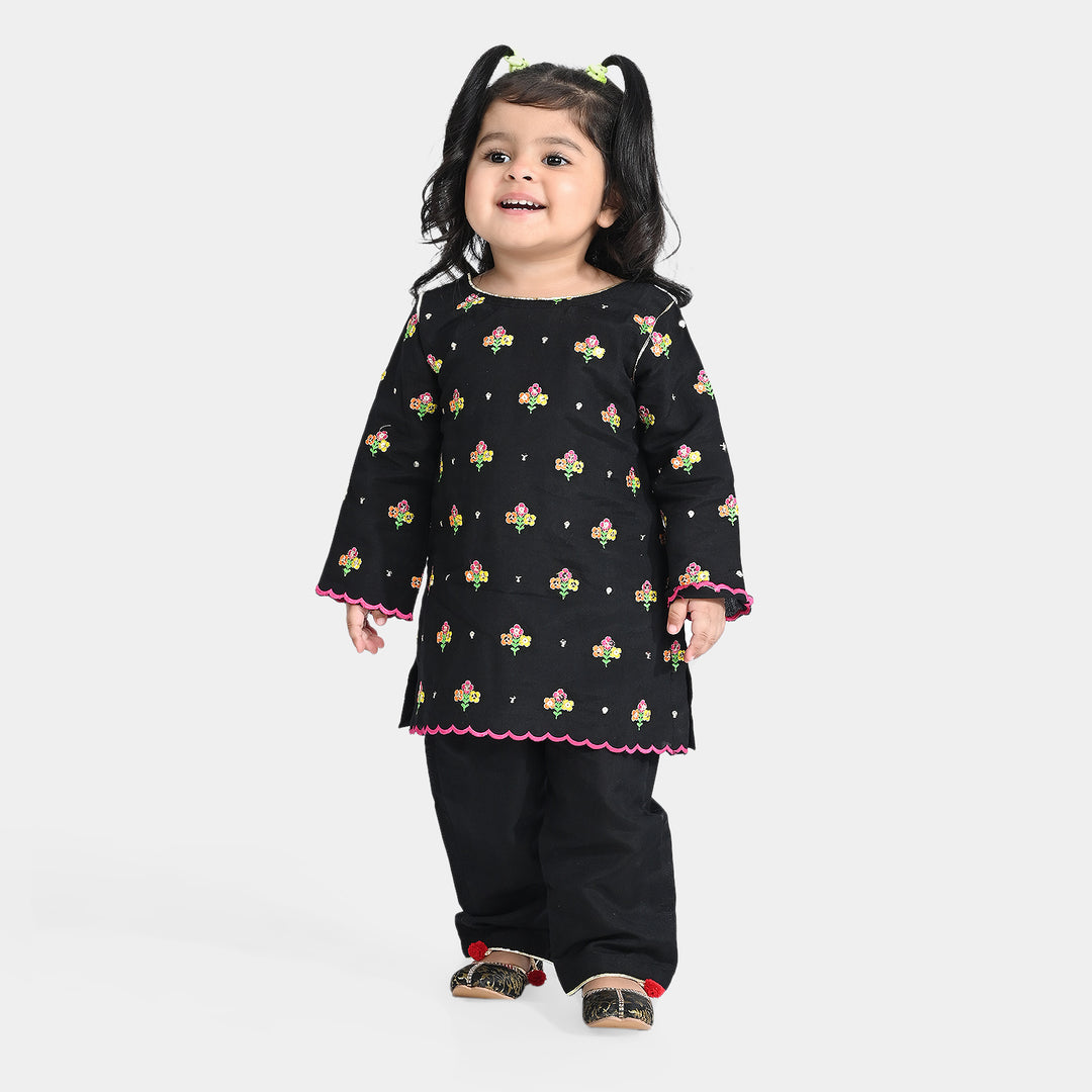 Infant Girls Raw Silk 2 PC Suit Rang-BLACK