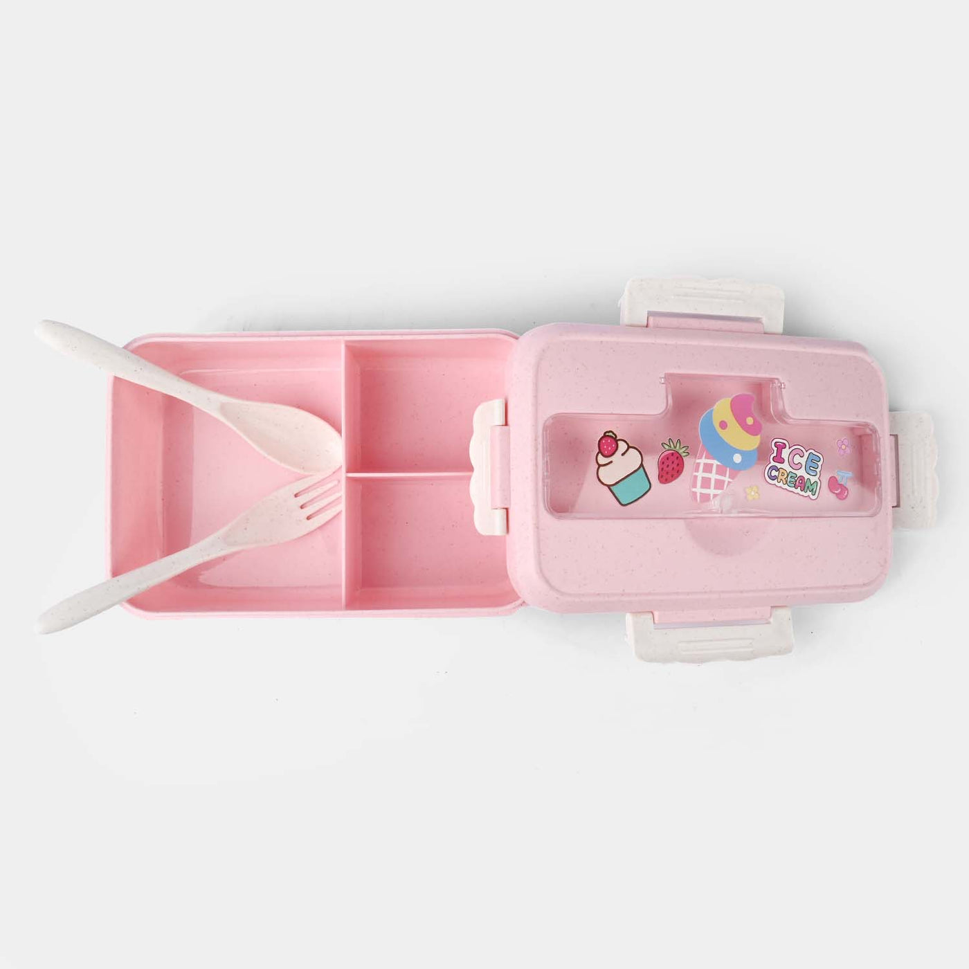 PLASTIC LUNCH BOX WITH SPOON, FORK