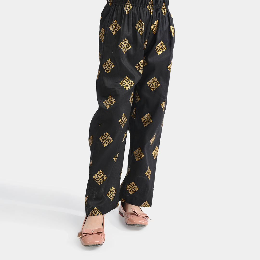 Girls Cotton Printed Pant-BLACK