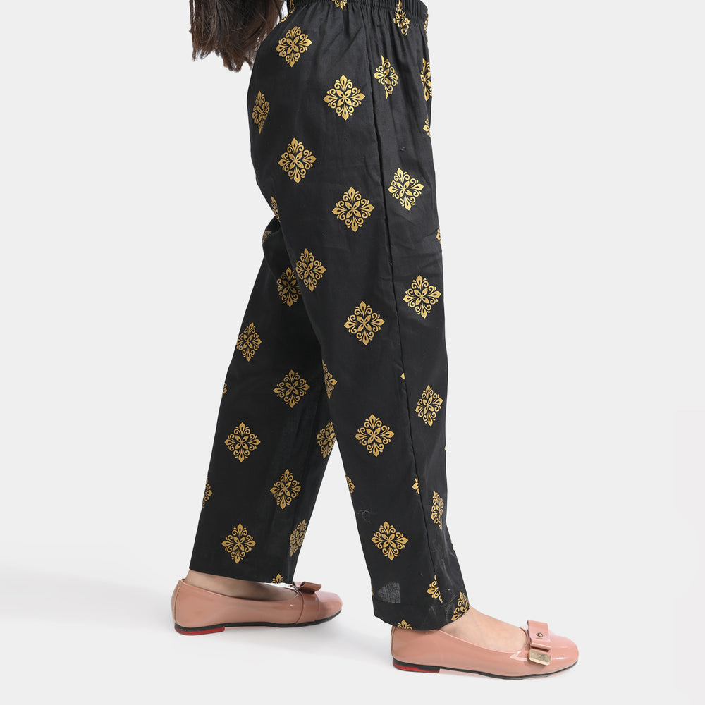 Girls Cotton Printed Pant-BLACK