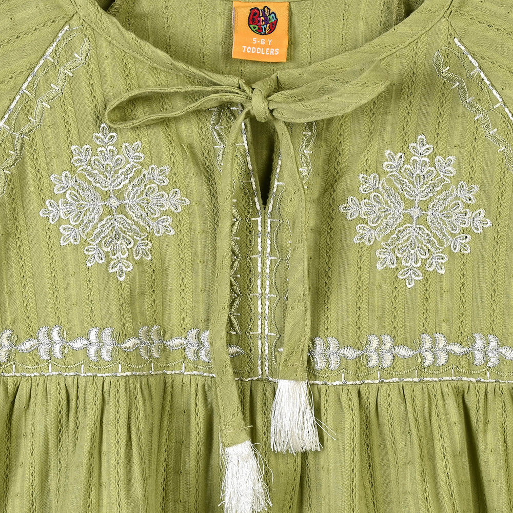 Girls Cotton Emb Top Lime-Green