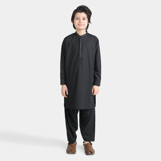 Boys Poly Viscose Kurta Shalwar Suit (Blended)-BLACK