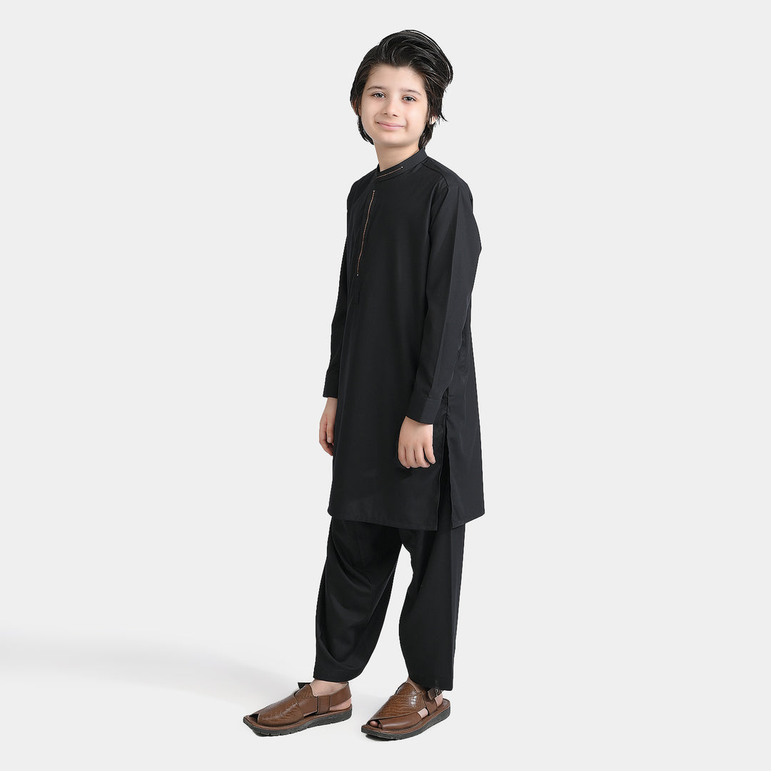 Boys Poly Viscose Kurta Shalwar Suit (Blended)-BLACK