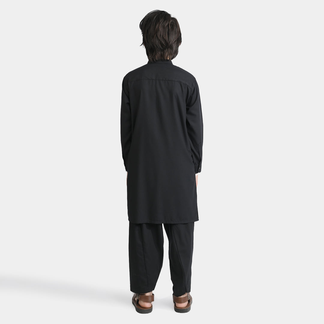 Boys Poly Viscose Kurta Shalwar Suit (Blended)-BLACK