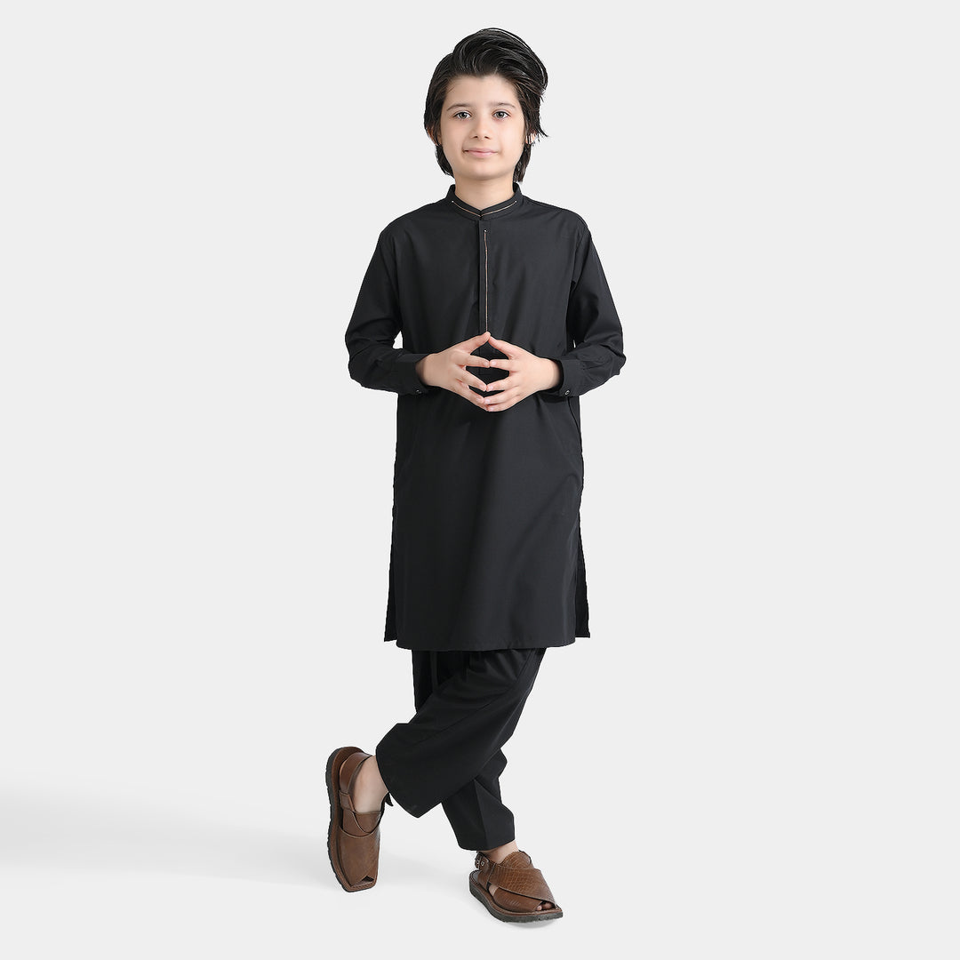 Boys Poly Viscose Kurta Shalwar Suit (Blended)-BLACK