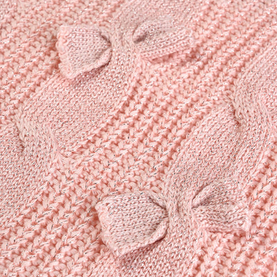 Girls Mix Fabric Sweater 3 Bow -Pink