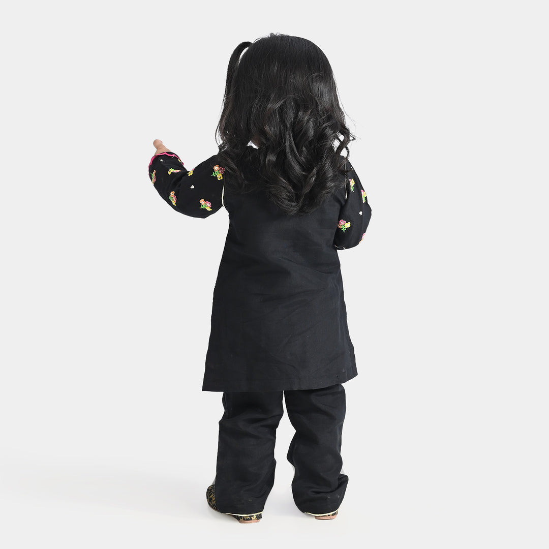 Infant Girls Raw Silk 2 PC Suit Rang-BLACK