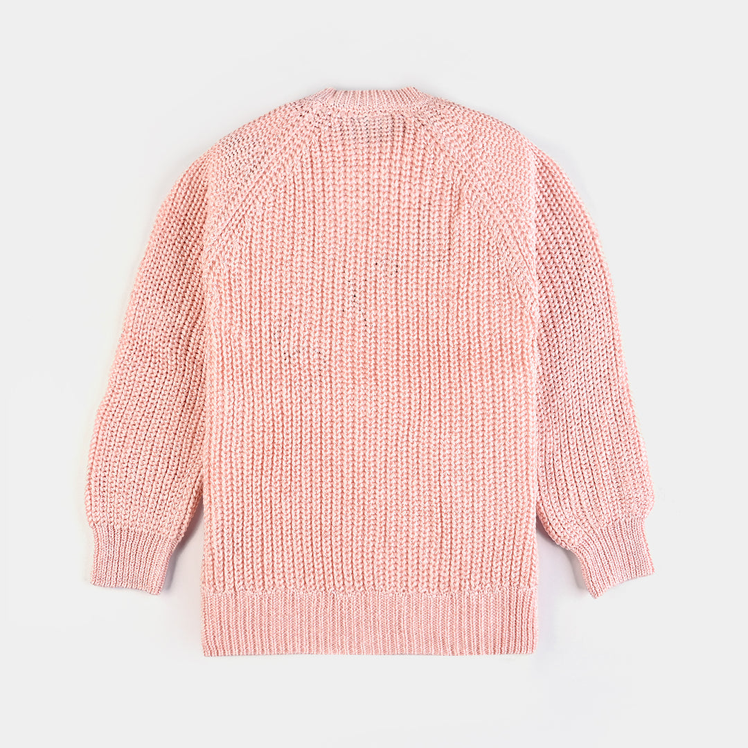 Girls Mix Fabric Sweater 3 Bow -Pink