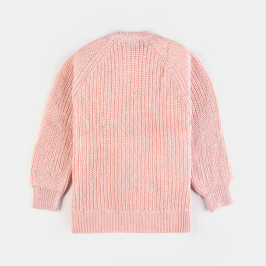 Girls Mix Fabric Sweater 3 Bow -Pink