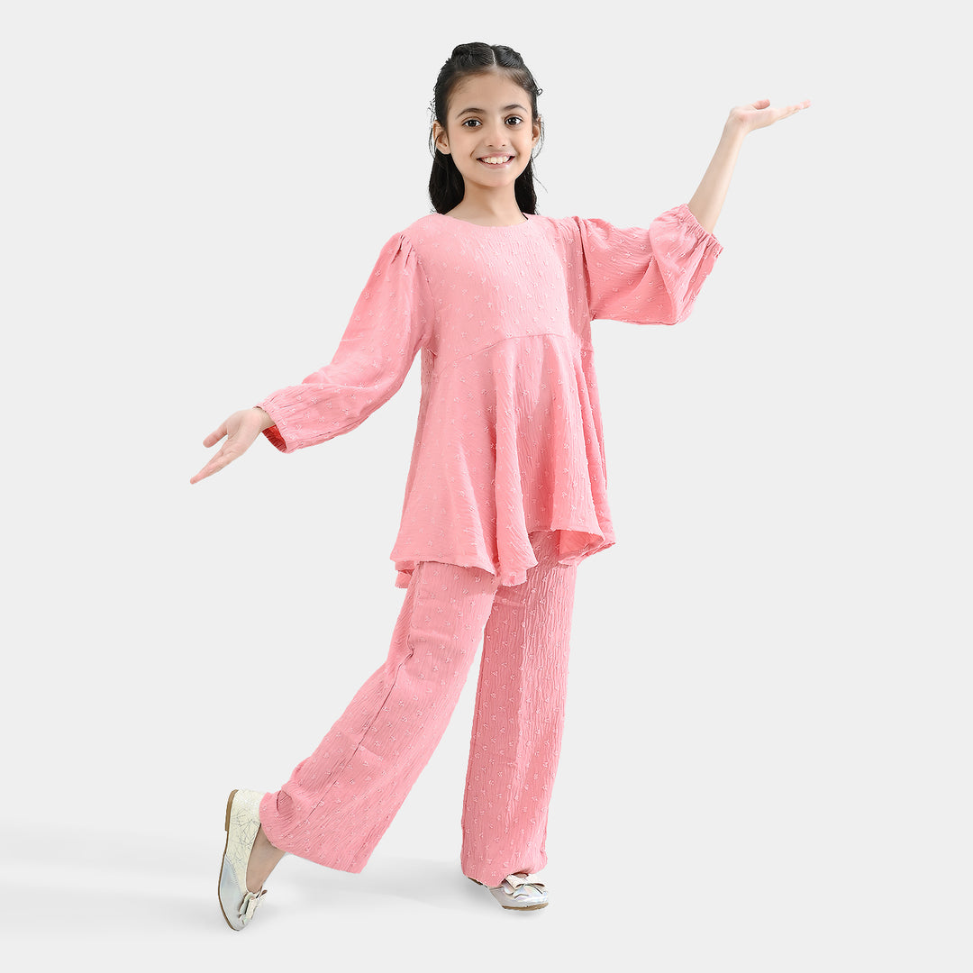 Girls Cotton CO-Ord Set - Light Pink/Peach