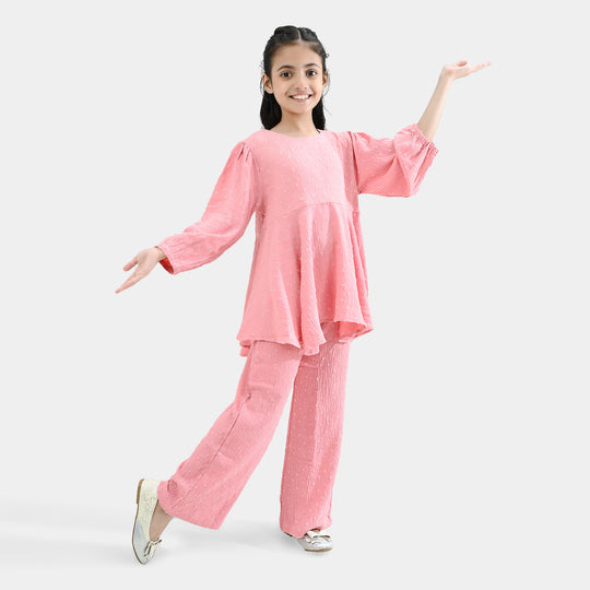 Girls Cotton CO-Ord Set - Light Pink/Peach