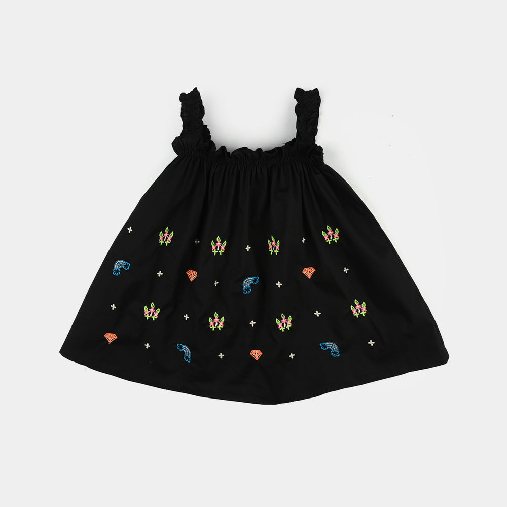 Infant Girls Cotton Embroidered 2-Piece Set (Juuhar) - Black