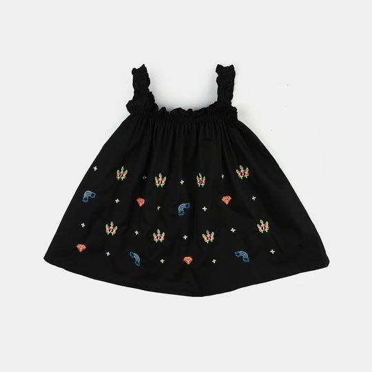 Infant Girls Cotton Embroidered 2-Piece Set (Juuhar) - Black