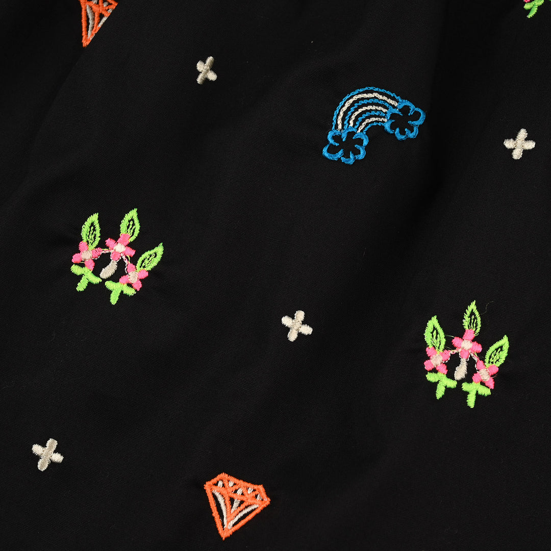 Infant Girls Cotton Embroidered 2-Piece Set (Juuhar) - Black