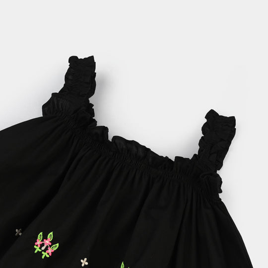 Infant Girls Cotton Embroidered 2-Piece Set (Juuhar) - Black