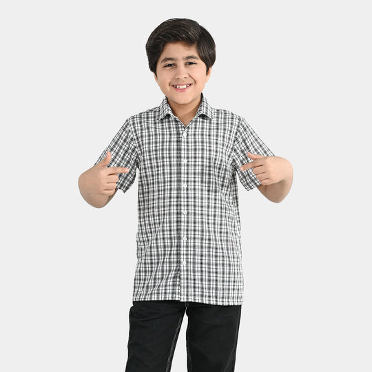 Boys Yarn Dyed Shirt (Basic Check) - White/Black