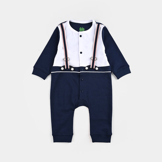 Infant Boys Cotton Interlock Romper NAVY FASHION SUSPENDER-NAVY