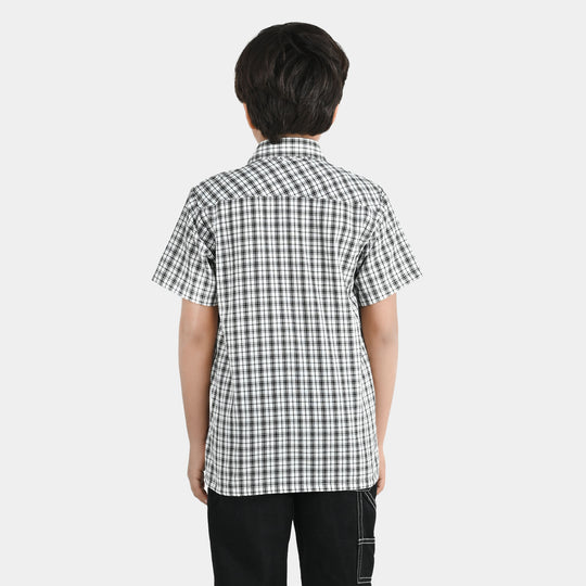 Boys Yarn Dyed Shirt (Basic Check) - White/Black