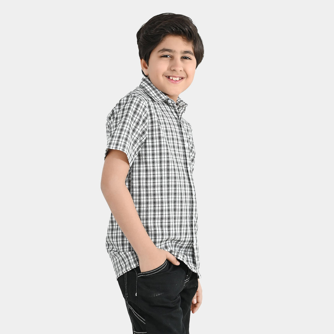 Boys Yarn Dyed Shirt (Basic Check) - White/Black