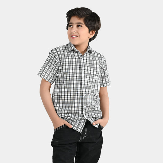 Boys Yarn Dyed Shirt (Basic Check) - White/Black