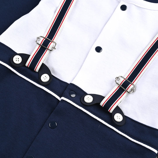 Infant Boys Cotton Interlock Romper NAVY FASHION SUSPENDER-NAVY