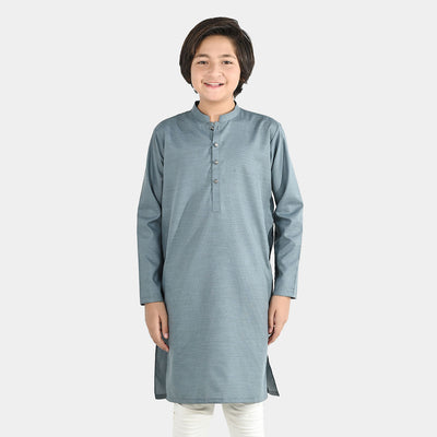 Boys Poly Viscose Basic Kurta - Grey