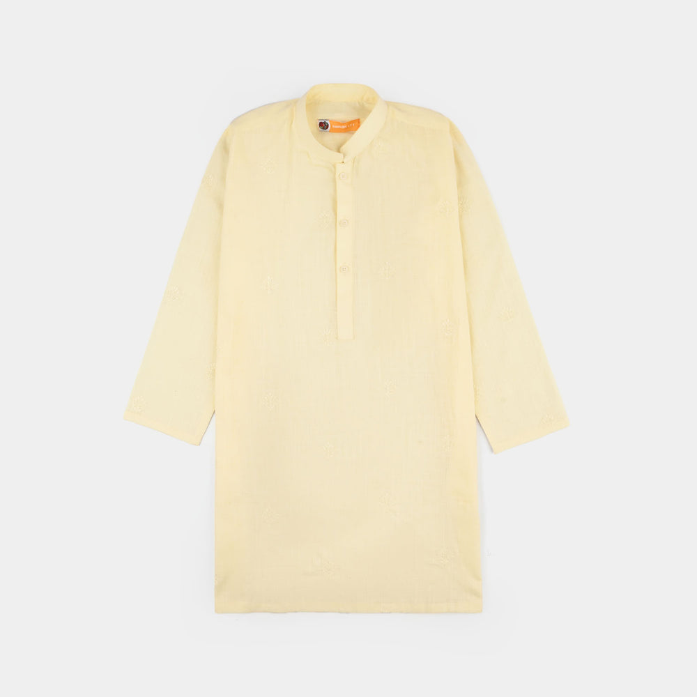 Boys Cotton Slub Kurta Pajama - Lemon/Yellow