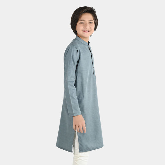 Boys Poly Viscose Basic Kurta - Grey