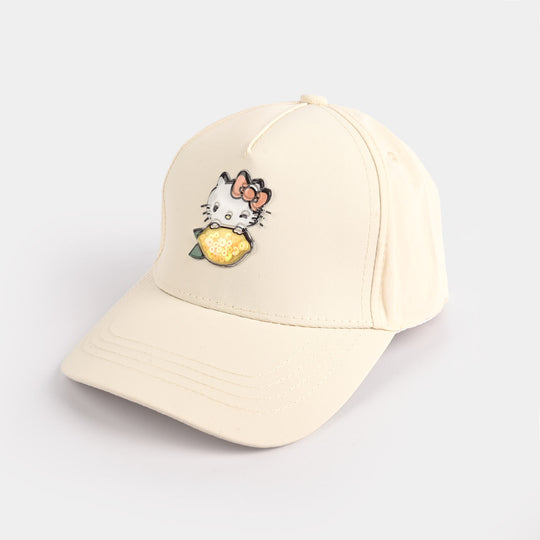 Girls Mix Taffeta Cap (Kitty) - White