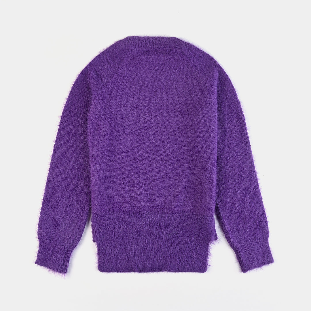 Girls Mix Fabric Sweater Sequins -Purple