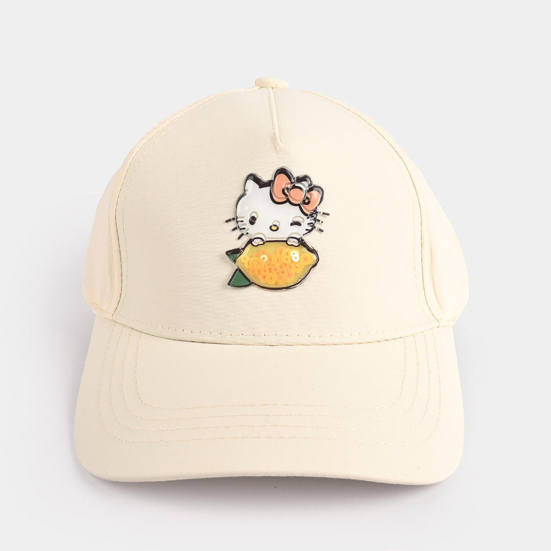 Girls Mix Taffeta Cap (Kitty) - White
