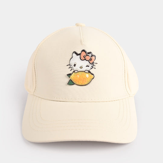 Girls Mix Taffeta Cap (Kitty) - White