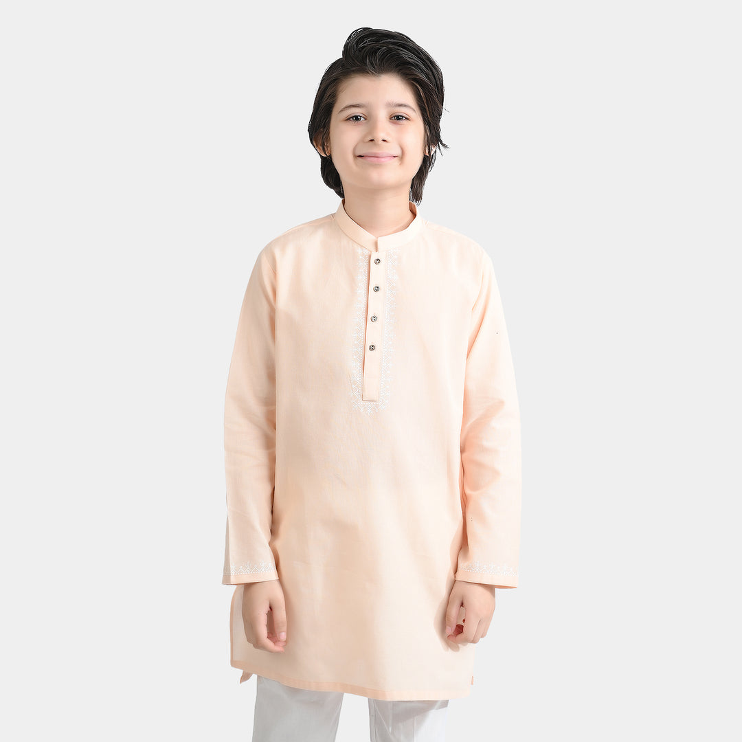 Boys Cotton Kurta Printed (Tribal Motif)-BEIGE