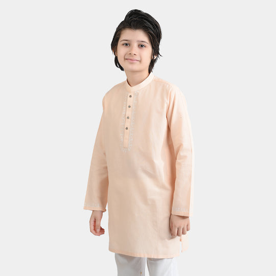 Boys Cotton Kurta Printed (Tribal Motif)-BEIGE