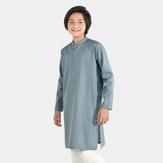 Boys Poly Viscose Basic Kurta - Grey