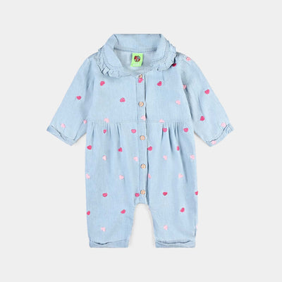 Infant Girls Denim Tencel Romper EMB heart-LT.Blue