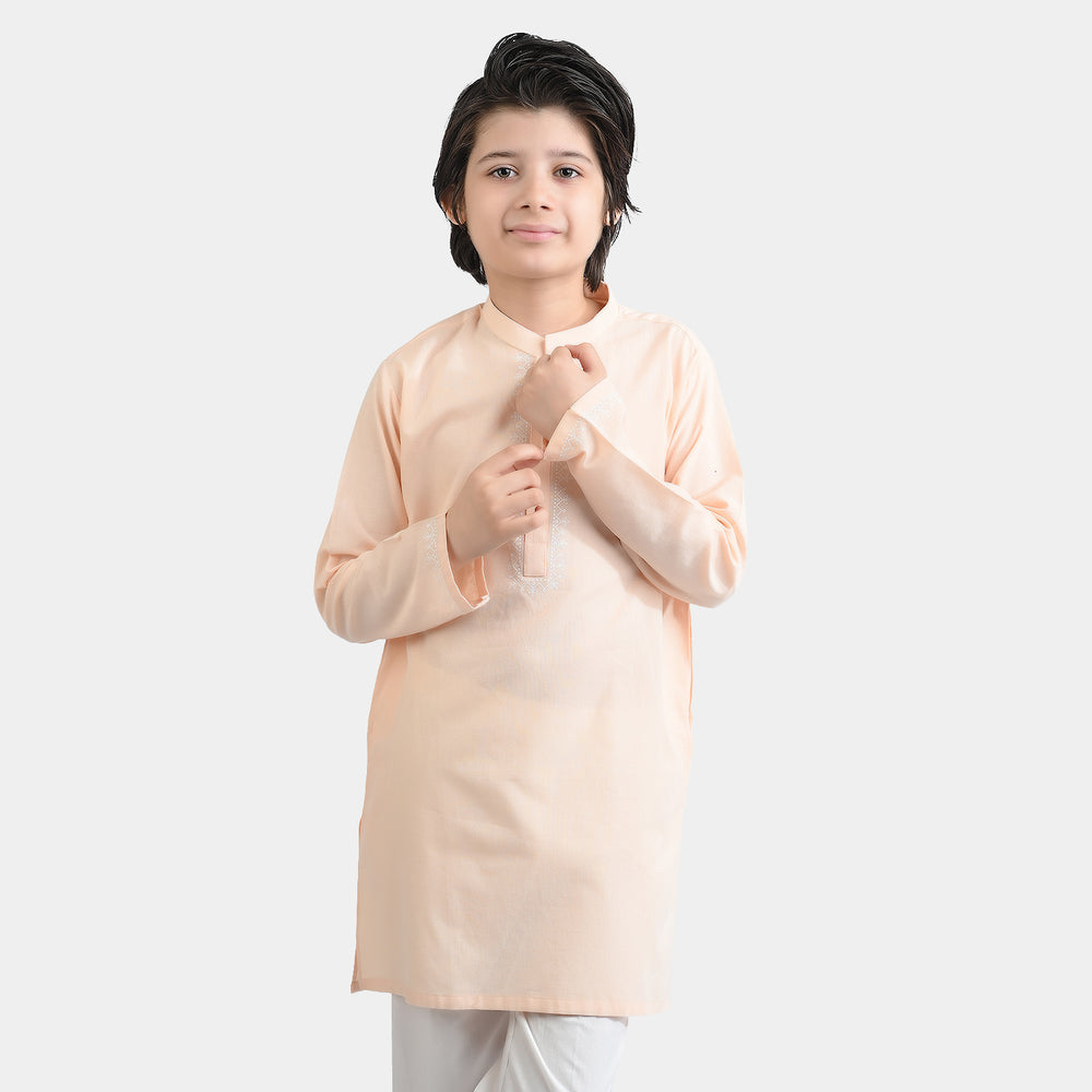 Boys Cotton Kurta Printed (Tribal Motif)-BEIGE