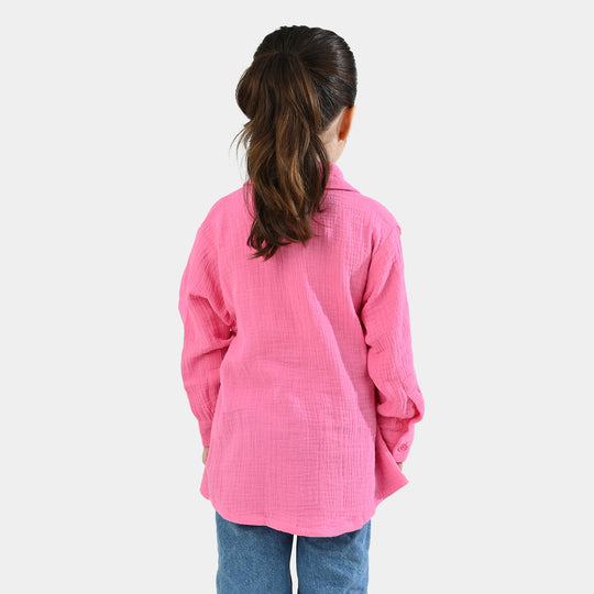 Girls Poly Crinkle Emb Top Pocket Style-PINK