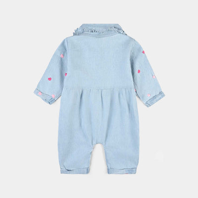 Infant Girls Denim Tencel Romper EMB heart-LT.Blue