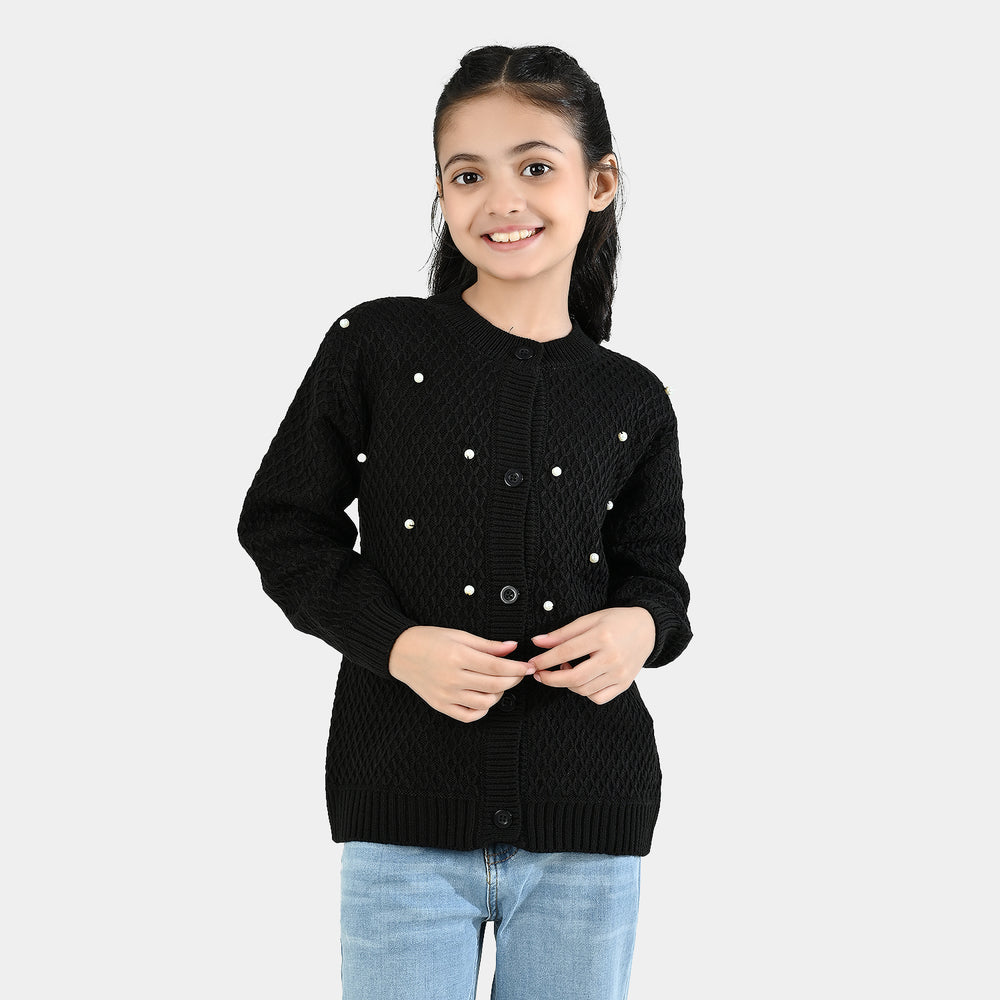 Girls Acrylic Sweater-Diamonds-BLACK